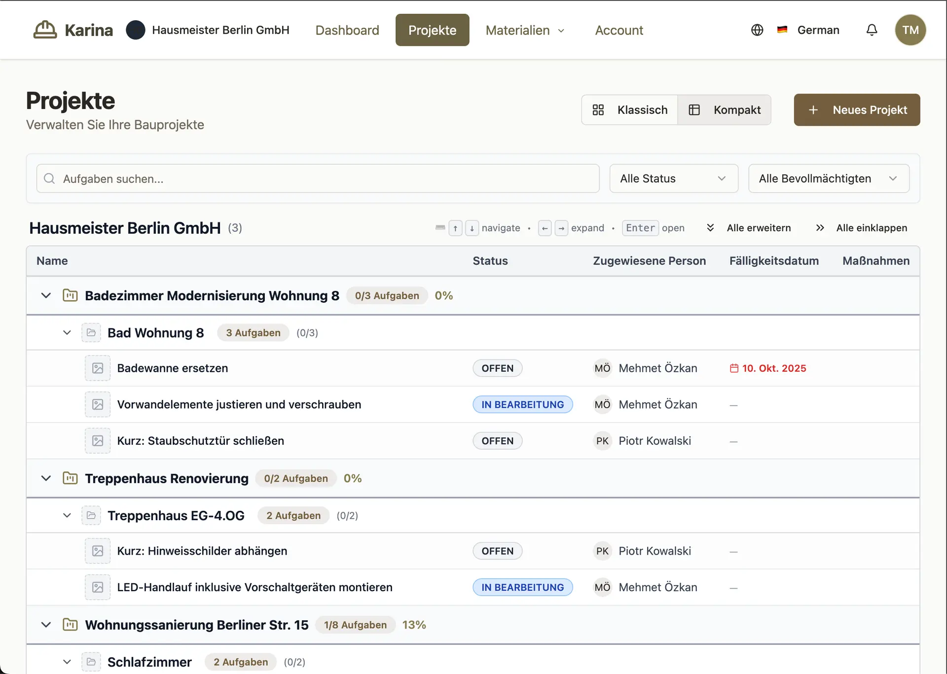 Karina App Übersicht